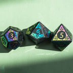 Obsidian With Rainbow Font Gemstone Dice Set - 
