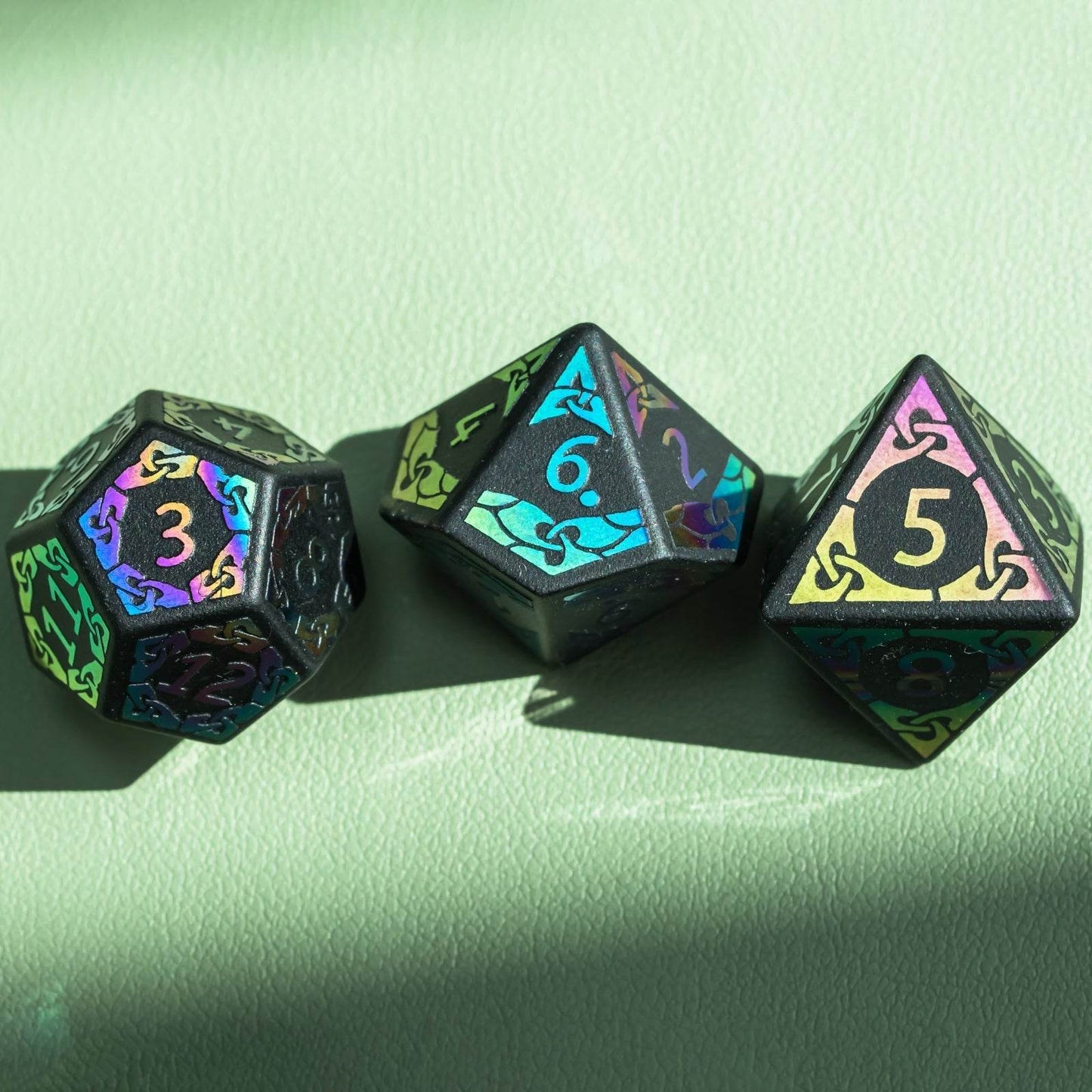 Obsidian With Rainbow Font Gemstone Dice Set - 