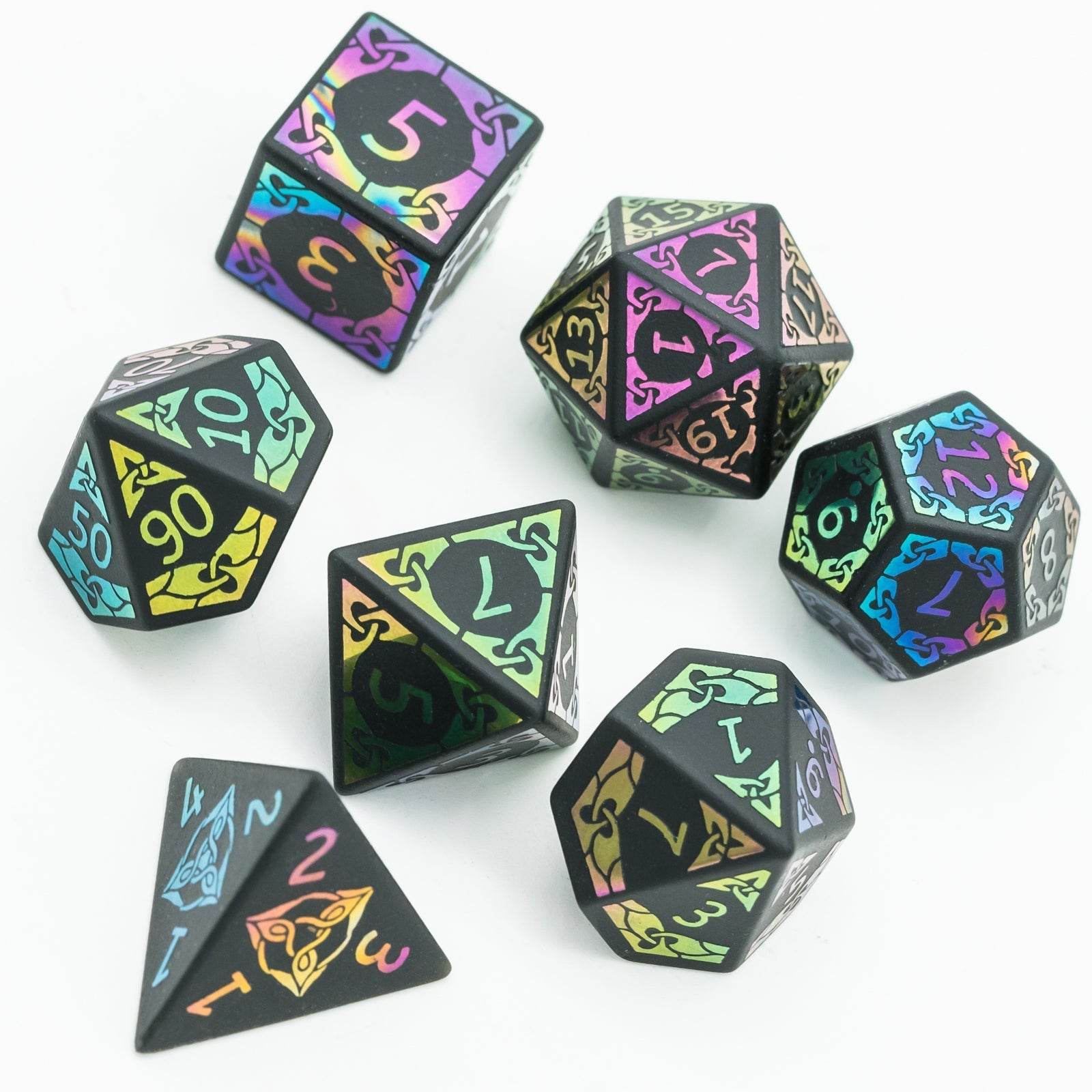 Obsidian With Rainbow Font Gemstone Dice Set - 