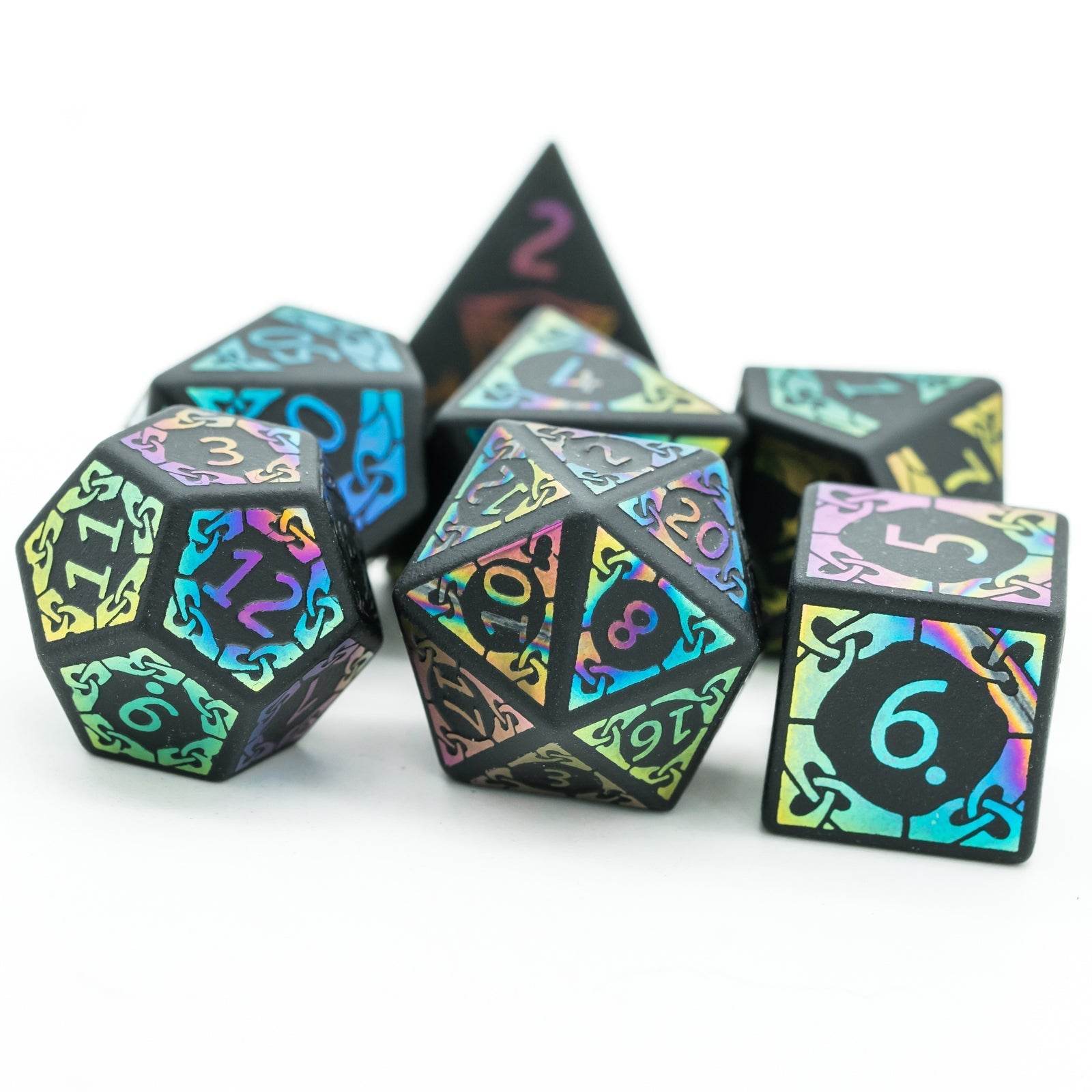 Obsidian With Rainbow Font Gemstone Dice Set - 
