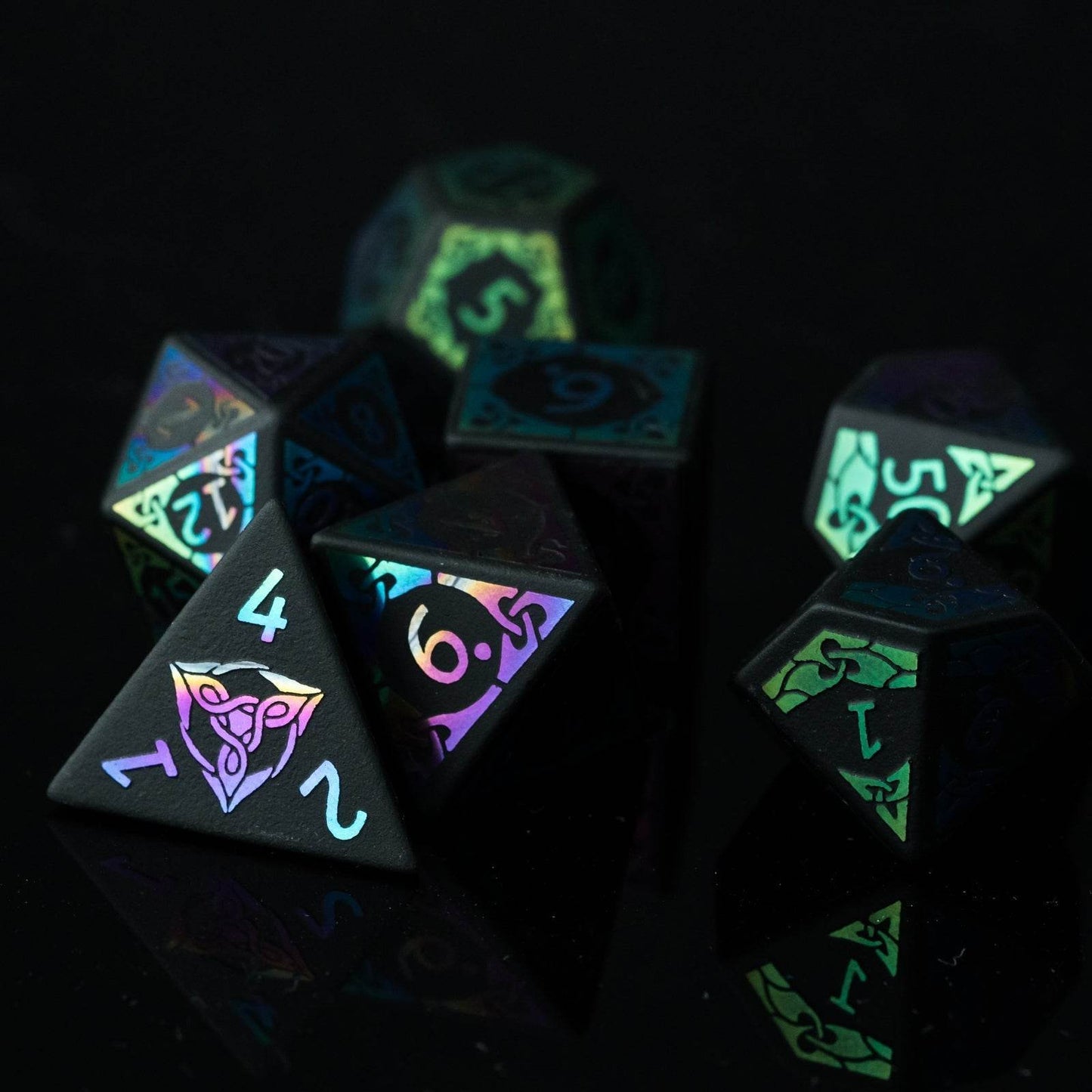 Obsidian With Rainbow Font Gemstone Dice Set - 