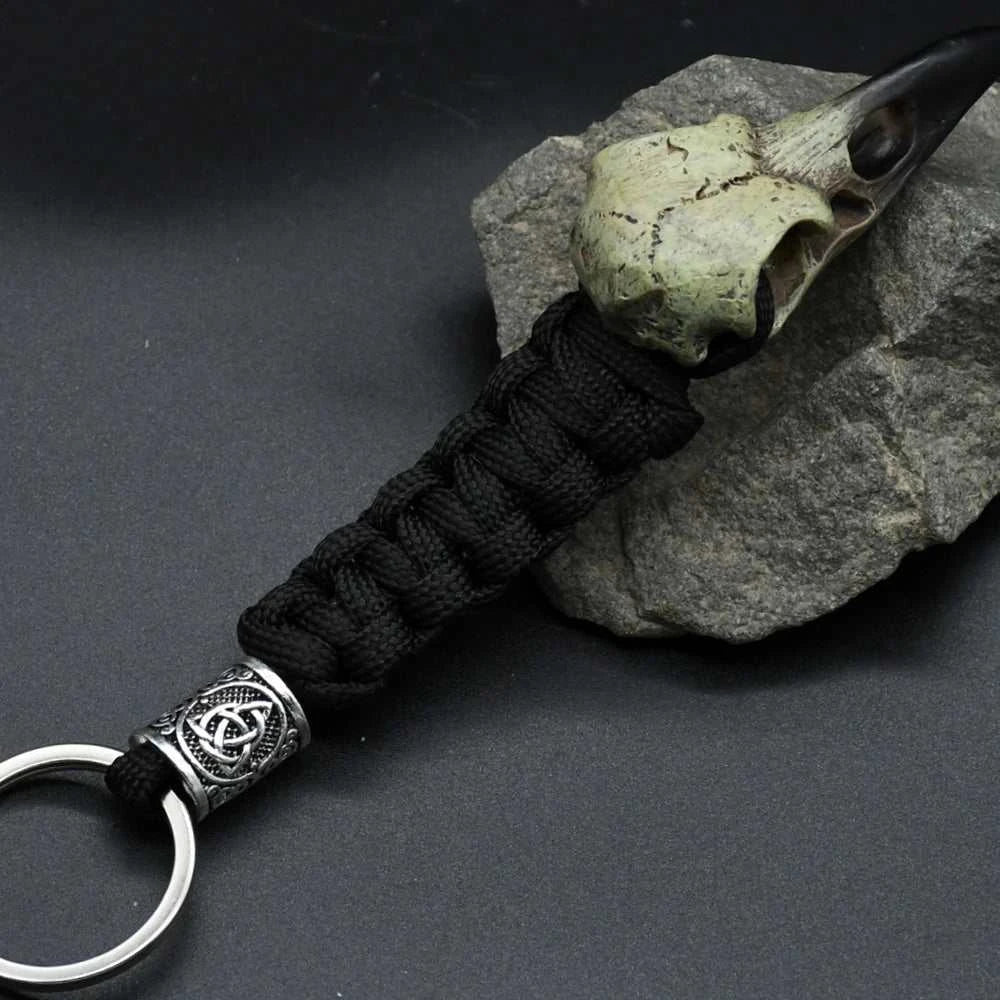 Odin Crow Skeleton Keychain Vikings Eagle's head Pendant Keyring Paracord Rope Norse Pirates Rune Valknut Amulet Jewelry Gift