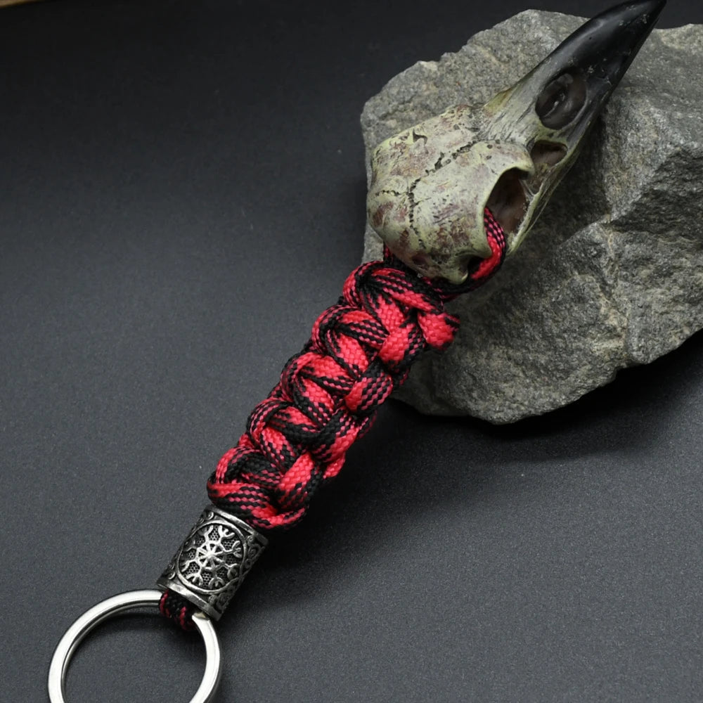 Odin Crow Skeleton Keychain Vikings Eagle's head Pendant Keyring Paracord Rope Norse Pirates Rune Valknut Amulet Jewelry Gift