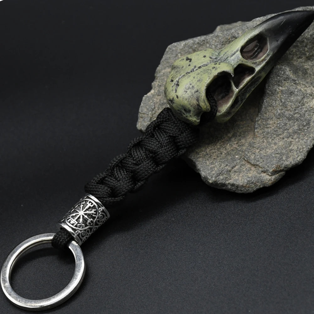 Odin Crow Skeleton Keychain Vikings Eagle's head Pendant Keyring Paracord Rope Norse Pirates Rune Valknut Amulet Jewelry Gift