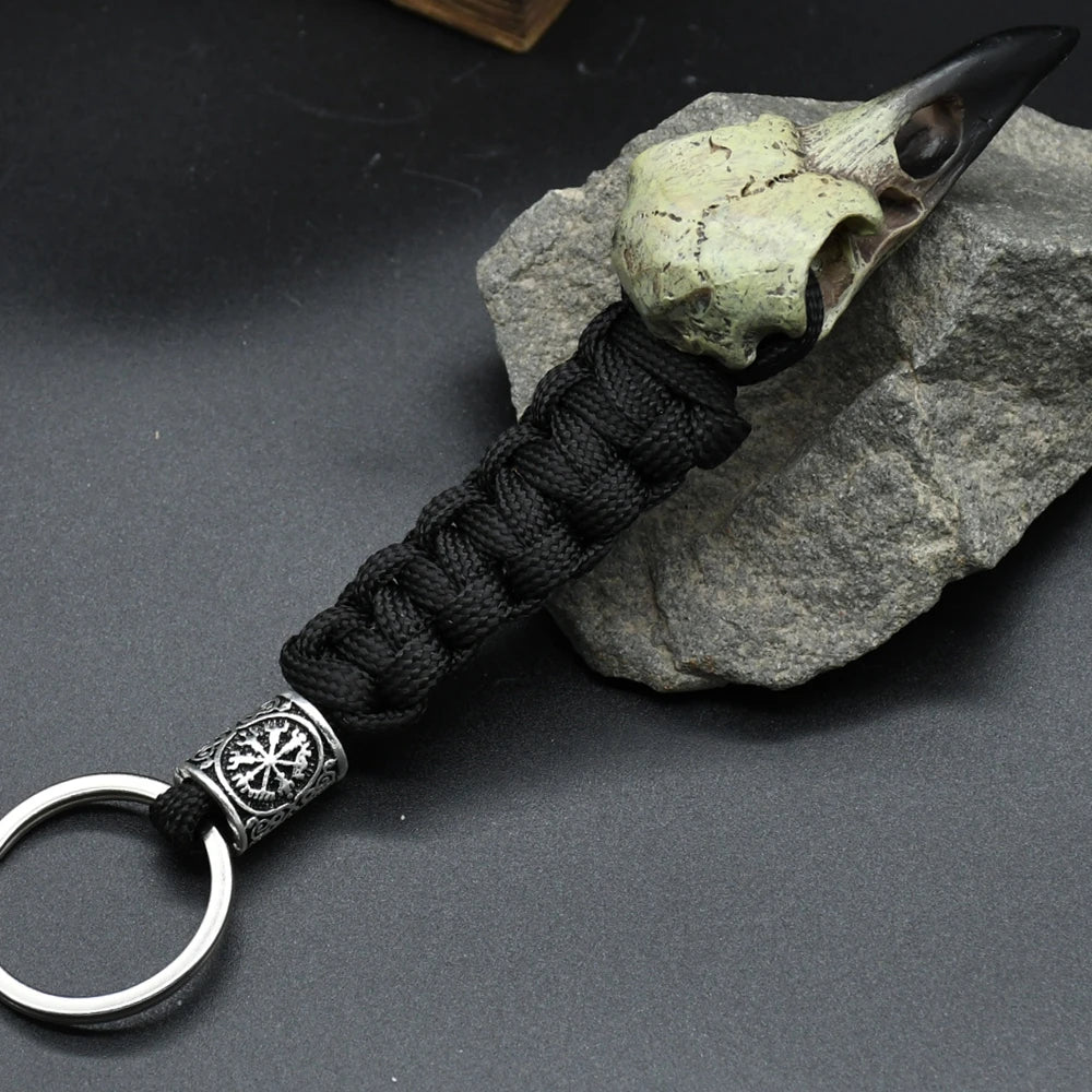 Odin Crow Skeleton Keychain Vikings Eagle's head Pendant Keyring Paracord Rope Norse Pirates Rune Valknut Amulet Jewelry Gift