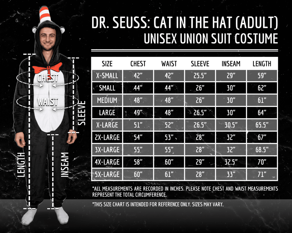 Officially Licensed Dr. Seuss Cat in Hat Adult Unisex Halloween Cosplay Costume Jumpsuit