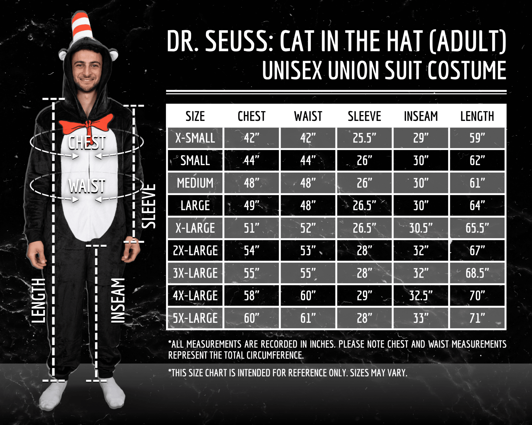 Officially Licensed Dr. Seuss Cat in Hat Adult Unisex Halloween Cosplay Costume Jumpsuit
