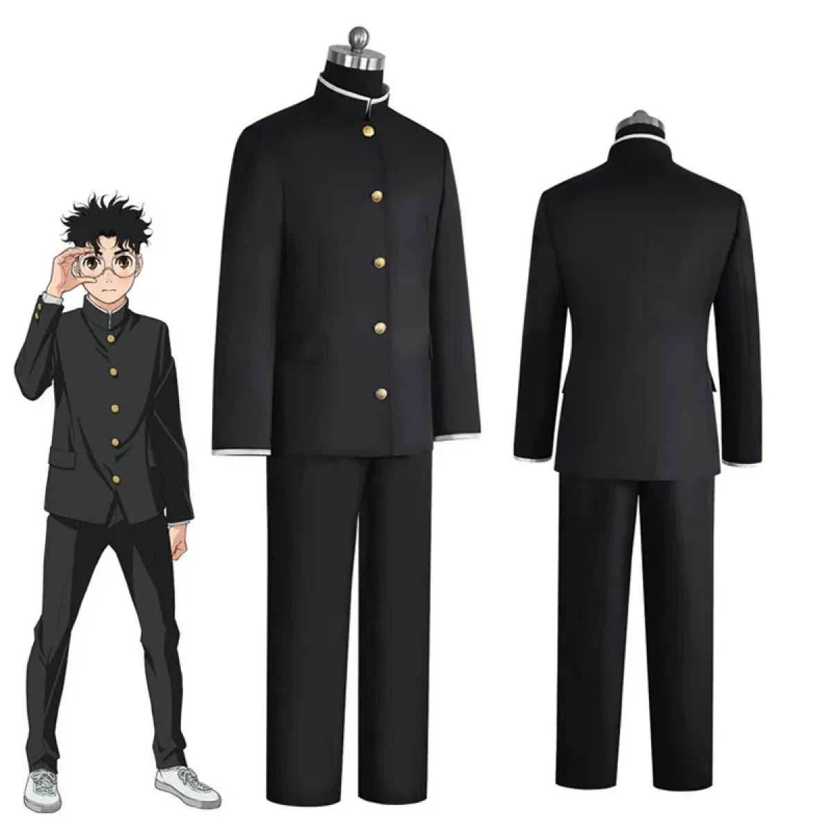 Ken Takakura Cosplay Costume – Dandadan School Uniform with Glasses - S / Wig Only(one size)