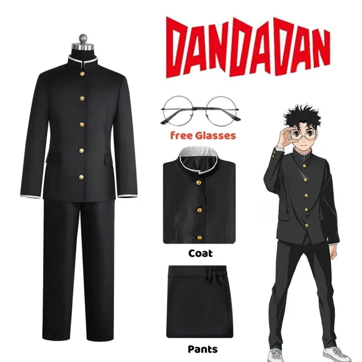 Ken Takakura Cosplay Costume – Dandadan School Uniform with Glasses - S / Costume Glasses