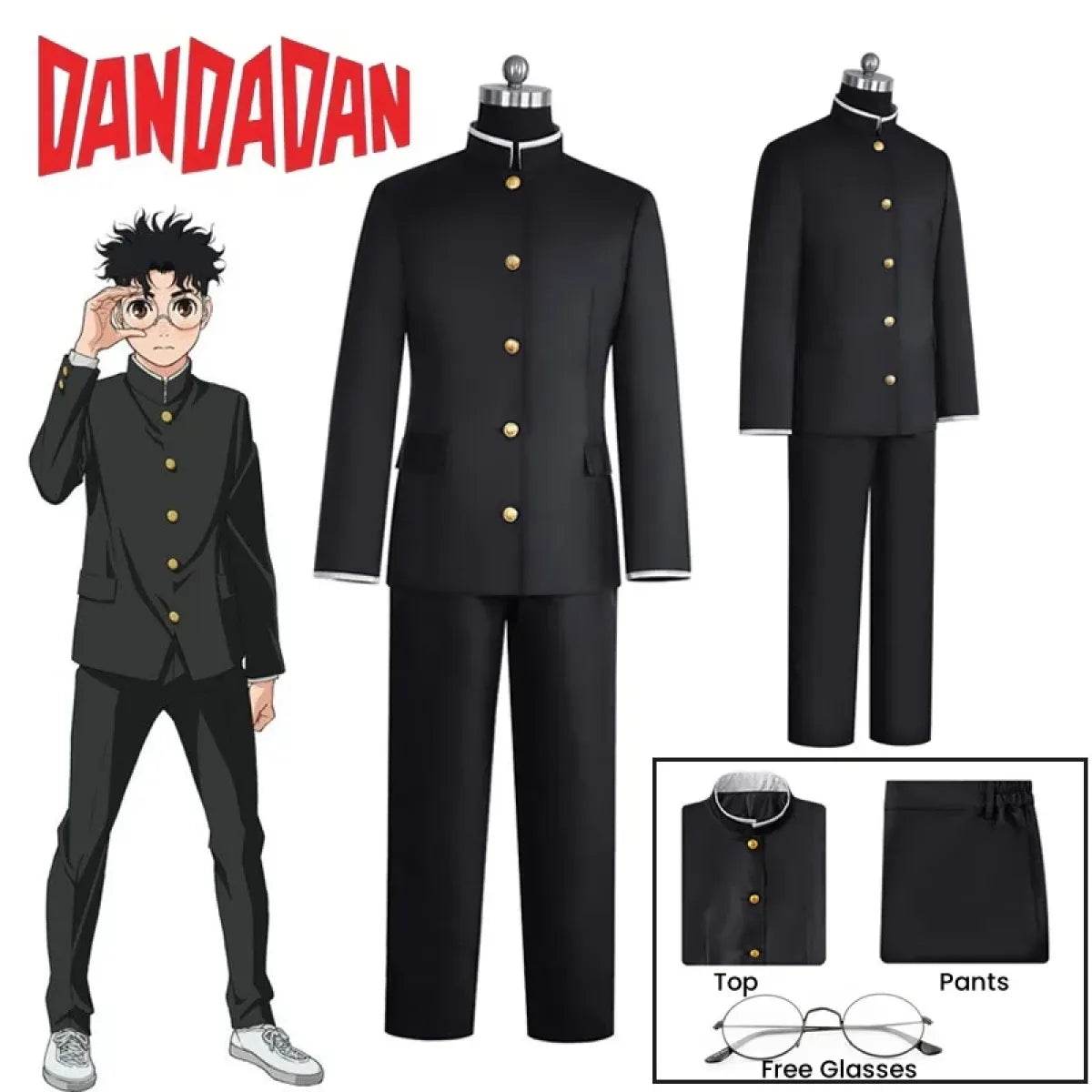 Ken Takakura Cosplay Costume – Dandadan School Uniform with Glasses - S / Wig Only(one size)