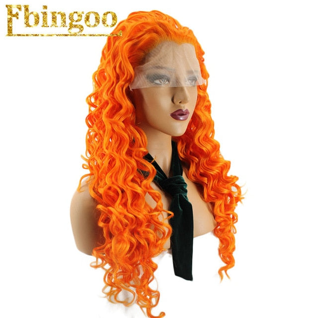 Ombre Purple Red Pink Blonde Brown Orange Wig Long Kinky Curly Synthetic Lace Front Wig Women High Temperature Fiber