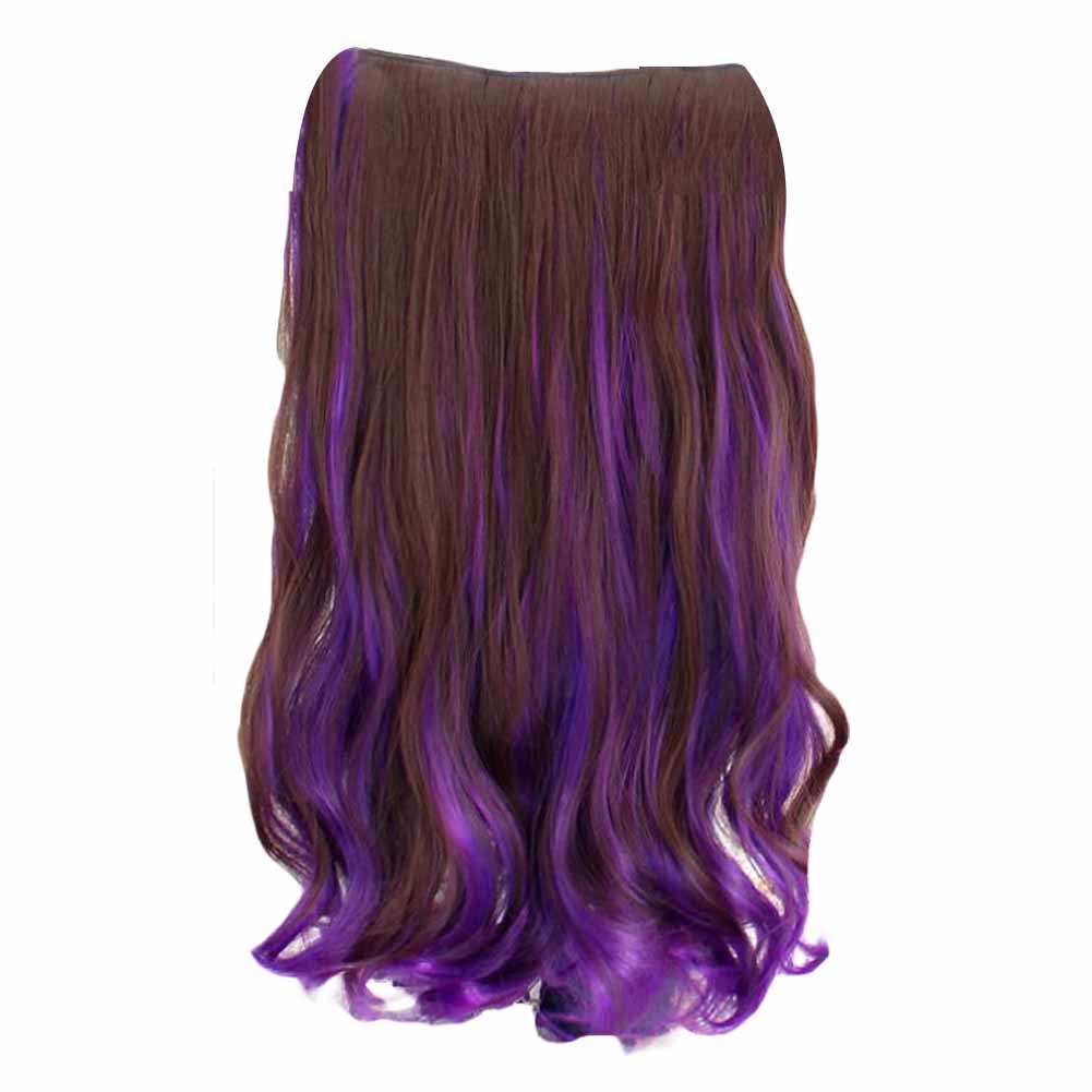 One-piece Two Tone Clip-on Hairpieces 5 Clips 20" - Brown/Purple