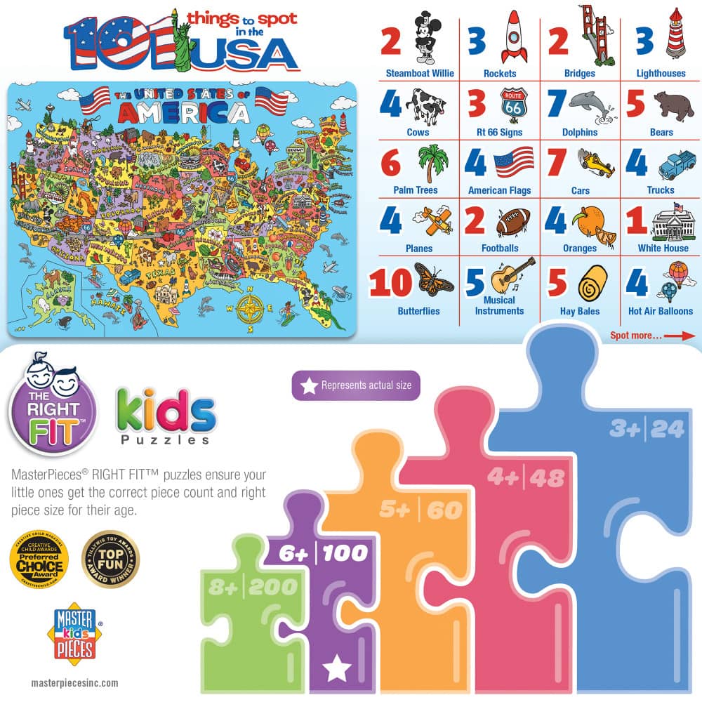 101 Things to Spot in the USA 100 Piece Kids Jigsaw Puzzle