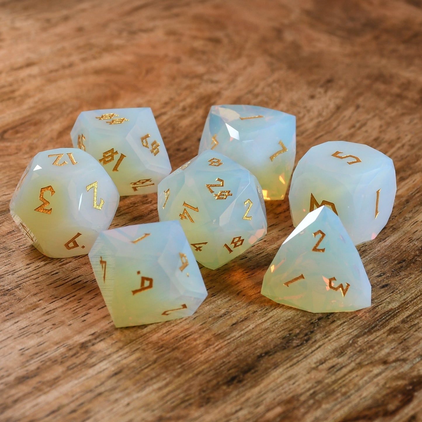 Opalite Multifaceted Stone Dice Set