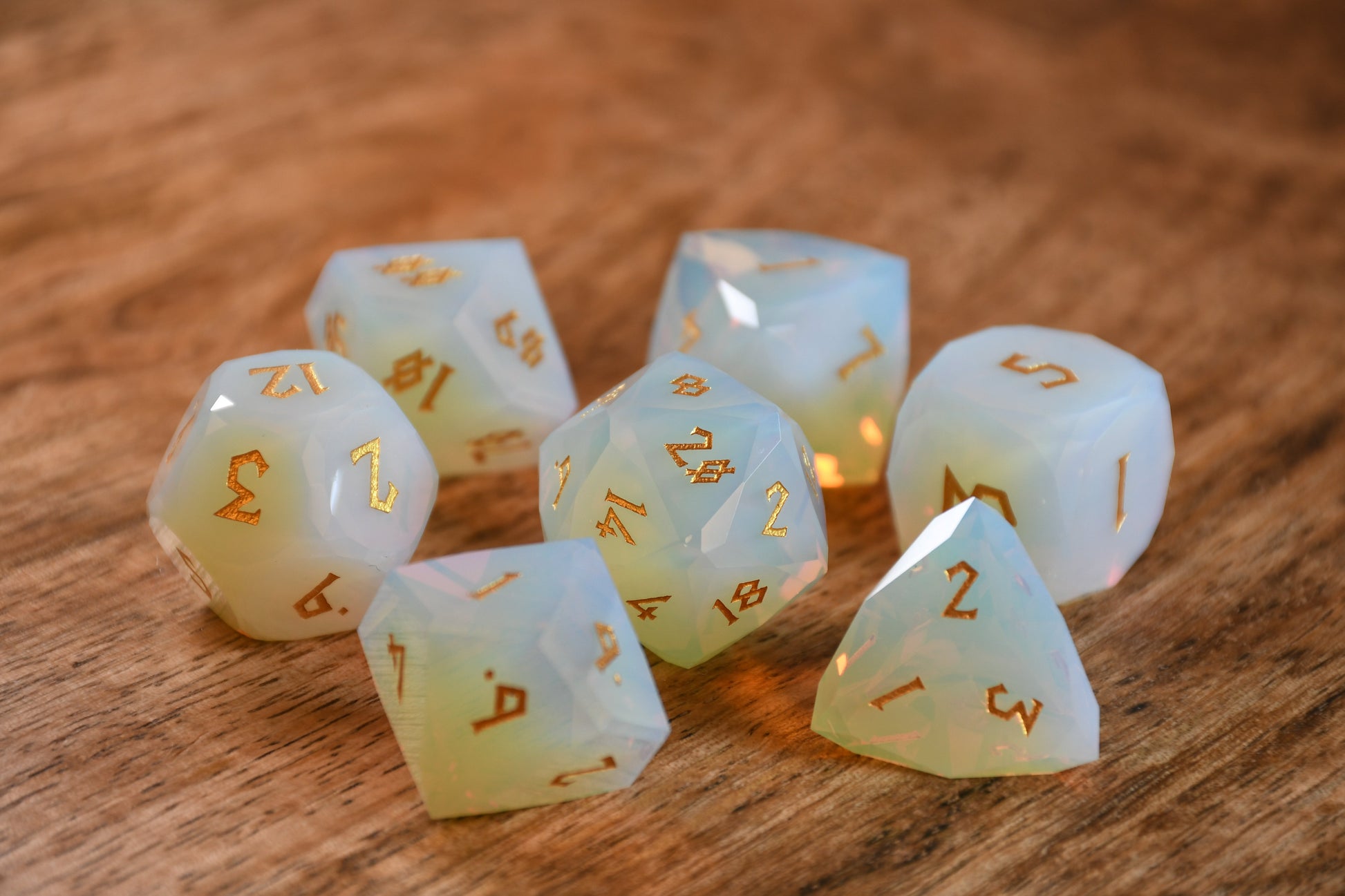 Opalite Multifaceted Stone Dice Set