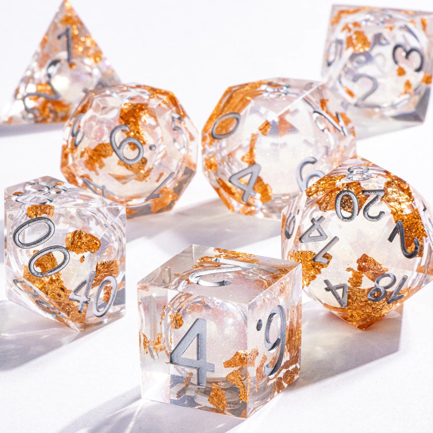 Orange Liquid Core DnD Sharp Edge Dice, Handmade Resin Polyhedral Dice Set for Dungeons and Dragons, Galaxy Dice Set, d d dice