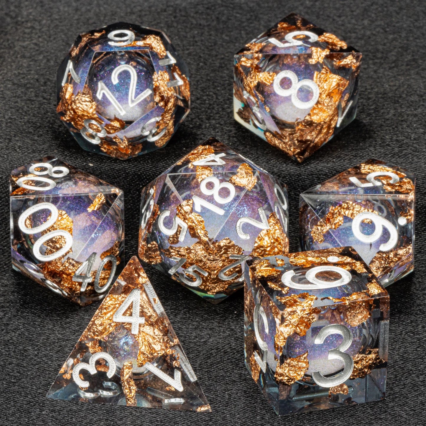 Orange Liquid Core DnD Sharp Edge Dice, Handmade Resin Polyhedral Dice Set for Dungeons and Dragons, Galaxy Dice Set, d d dice