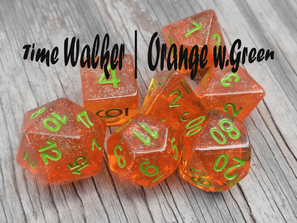 Time Walker | Orange w/Green Glitter 7-Dice Set RPG Dice Set - 
