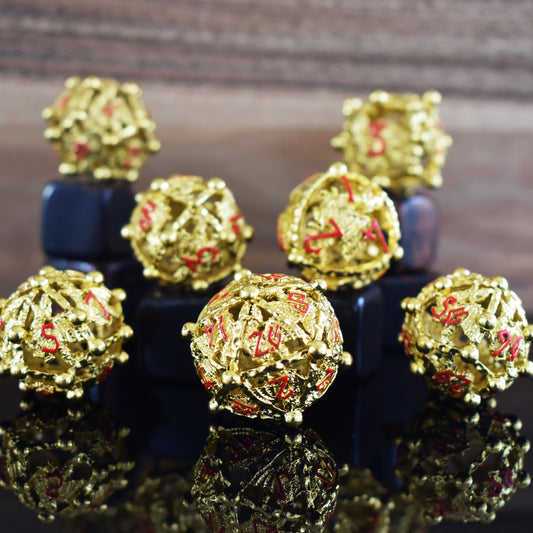 Orb of the Dragon Hollow Metal Dice Set - Gold and Red