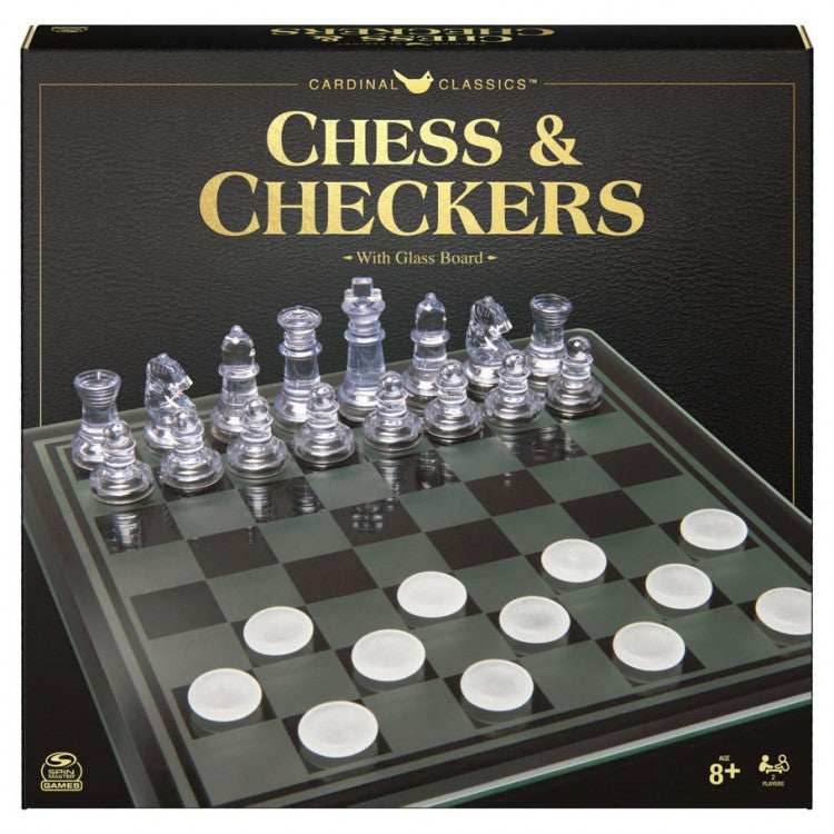 Clear Chess and Checkers Set with Glass Gameboard - 