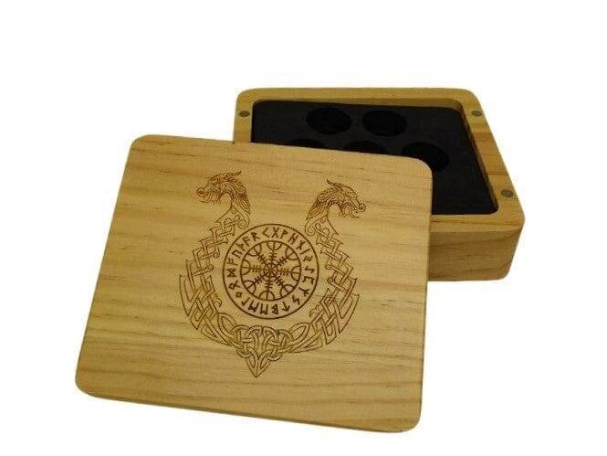 Ornate Helm of Awe Wooden Dice Case - Acacia Wood