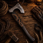 OTHALA Hand Forged Viking Axe – Carved Ash Wood & Leather Sheath