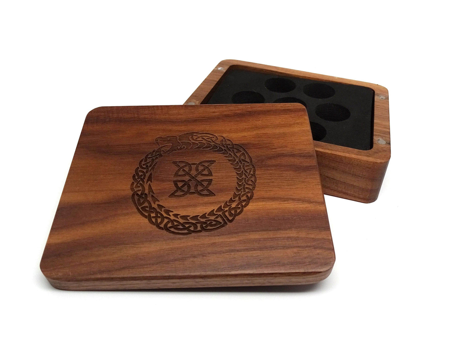 Ouroboros Wooden Dice Case - Walnut Wood