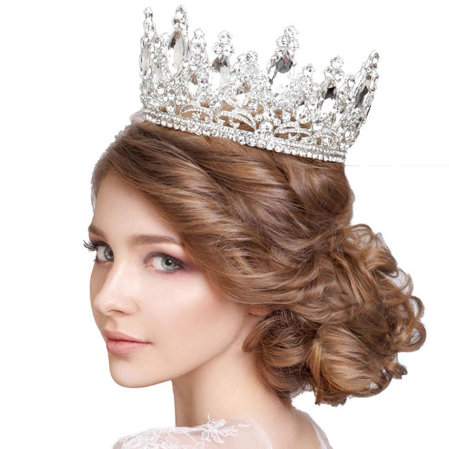 Oval Stone Accented Pageant Crown Tiara