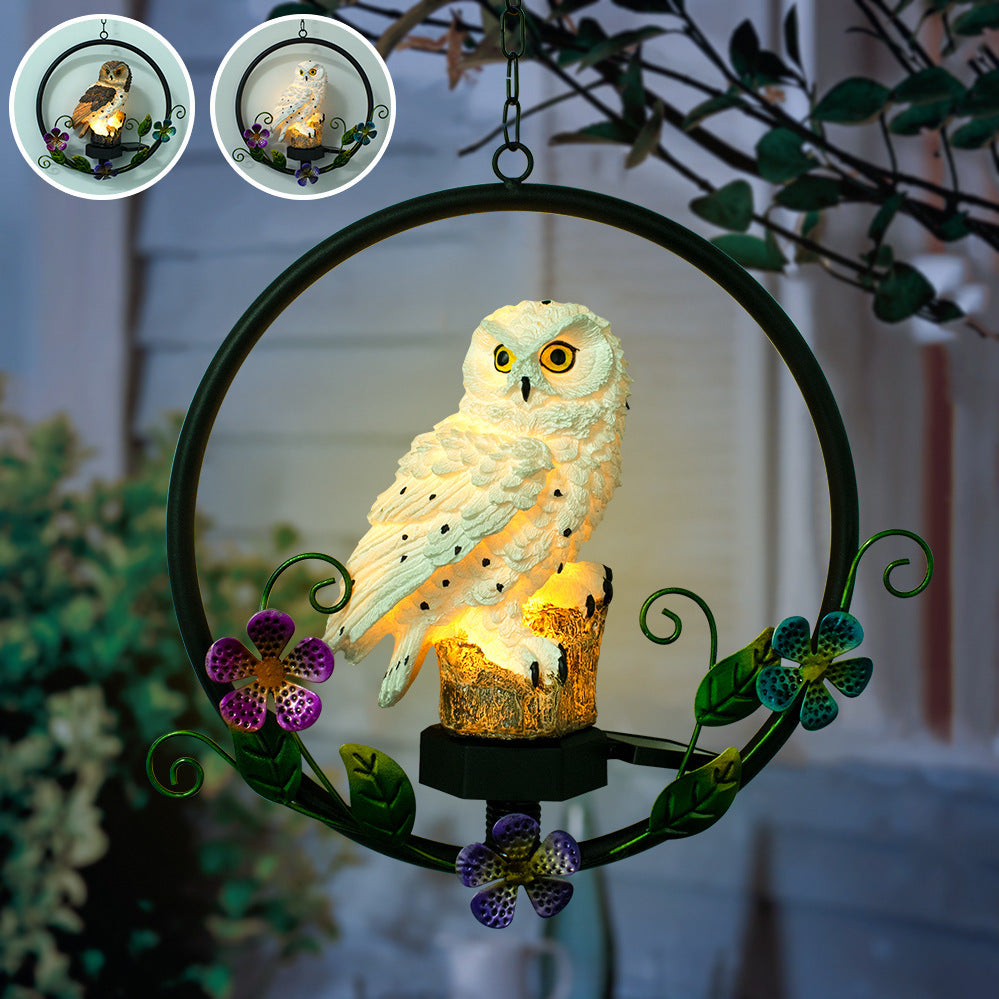 Owl Solar Resin Wrought Iron Hanging Light Outdoor Garden Garden Wind Chime Light LED Landscape Decoration Pendant Light