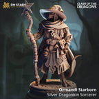 Ozmandi Starborn, Silver Dragonkin Sorcerer (Male Dragonborn Sorcerer) - 32mm Scale
