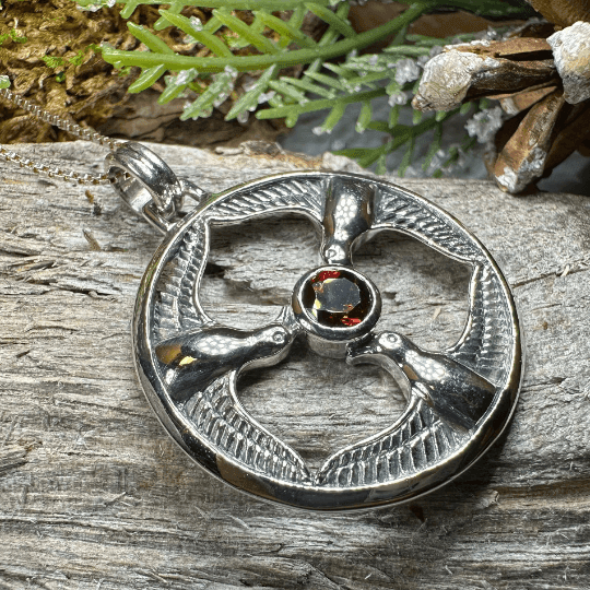 Rhiannon's Three Birds Goddess Necklace - Garnet