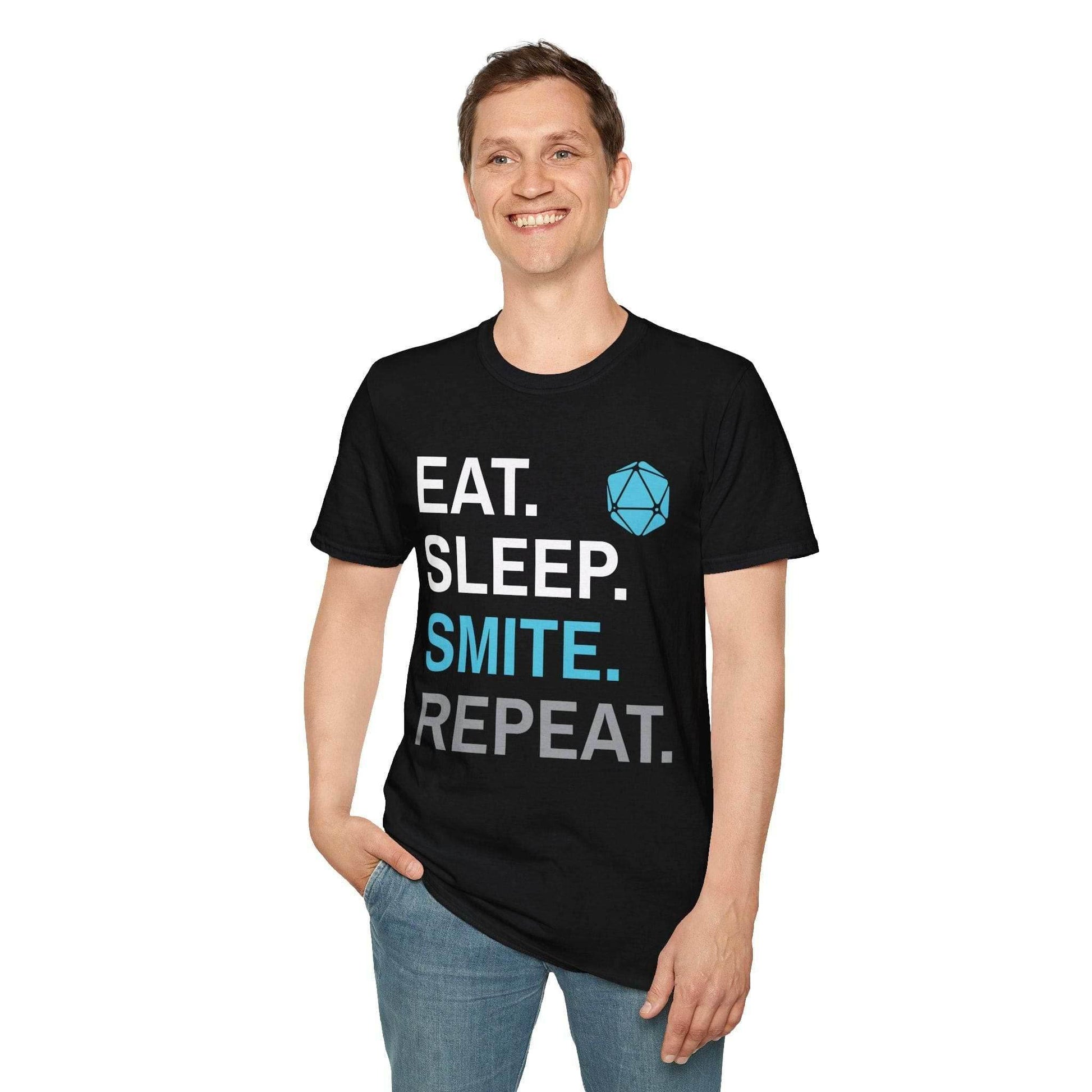 Paladin Smite T-Shirt – 'Eat, Sleep, Smite, Repeat' - Navy / S