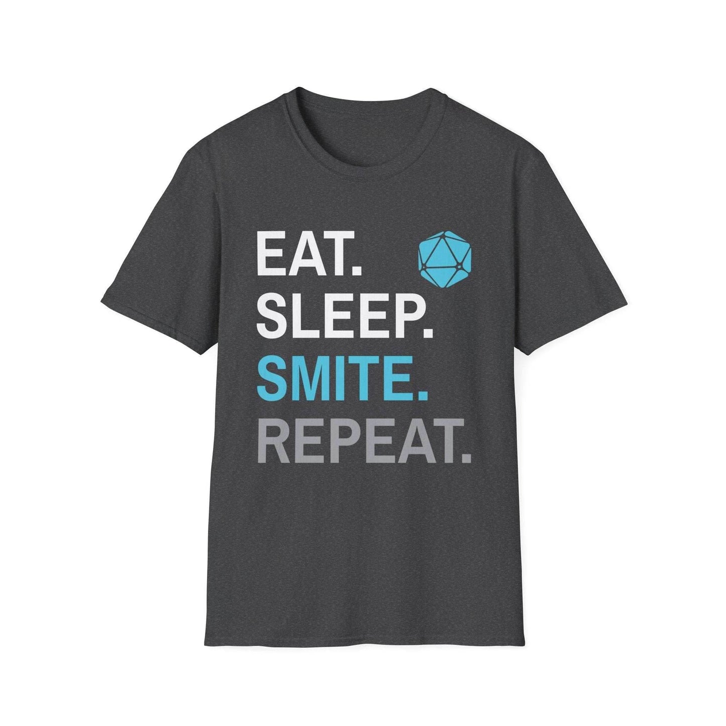 Paladin Smite T-Shirt – 'Eat, Sleep, Smite, Repeat' - Dark Heather / S