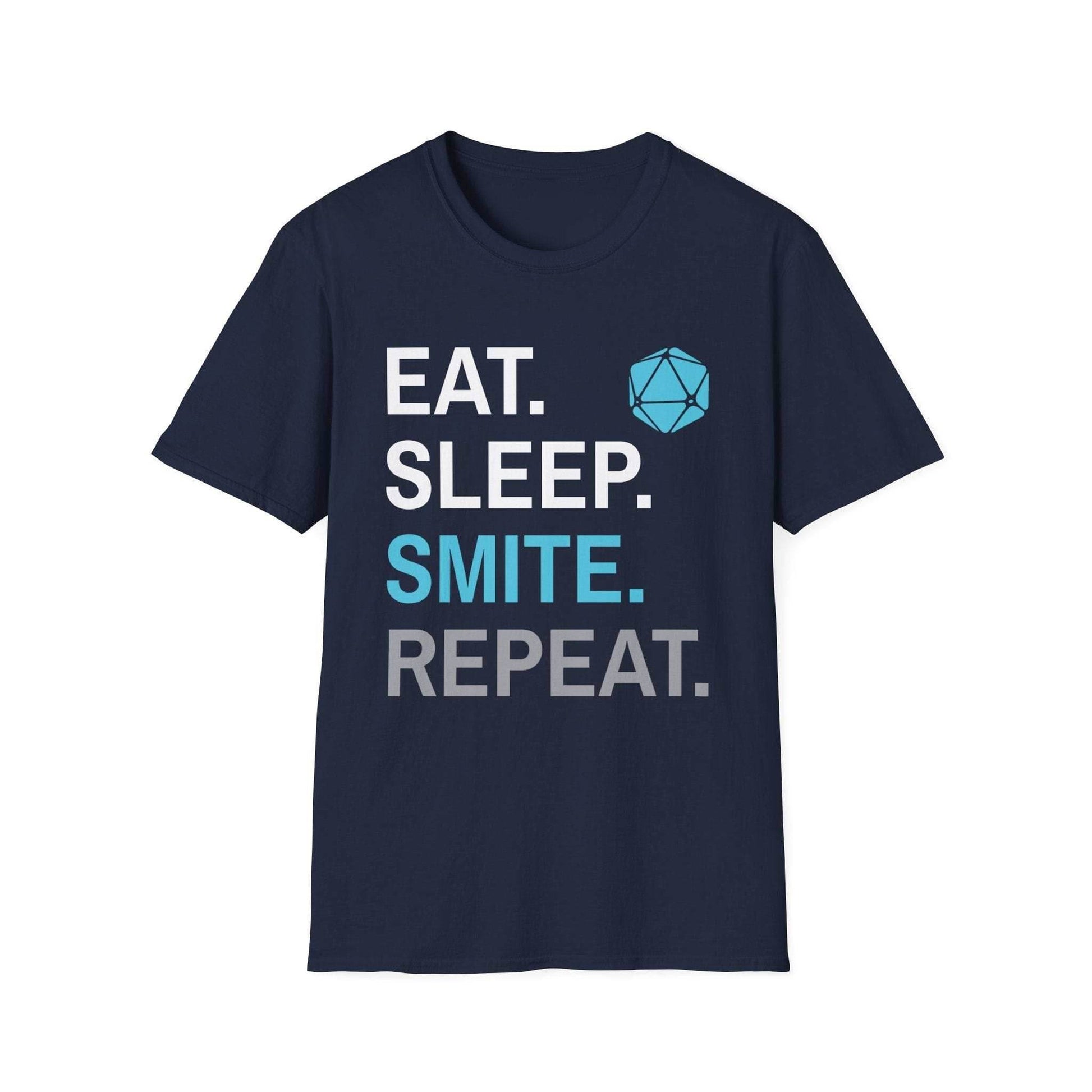 Paladin Smite T-Shirt – 'Eat, Sleep, Smite, Repeat' - Navy / S