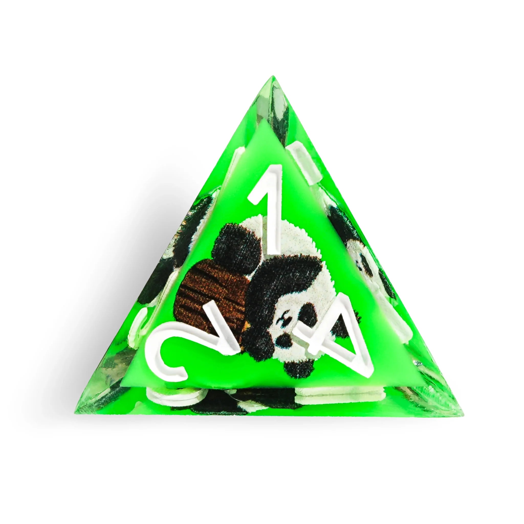 Panda Decal Green Resin DND Dice Set + White Font