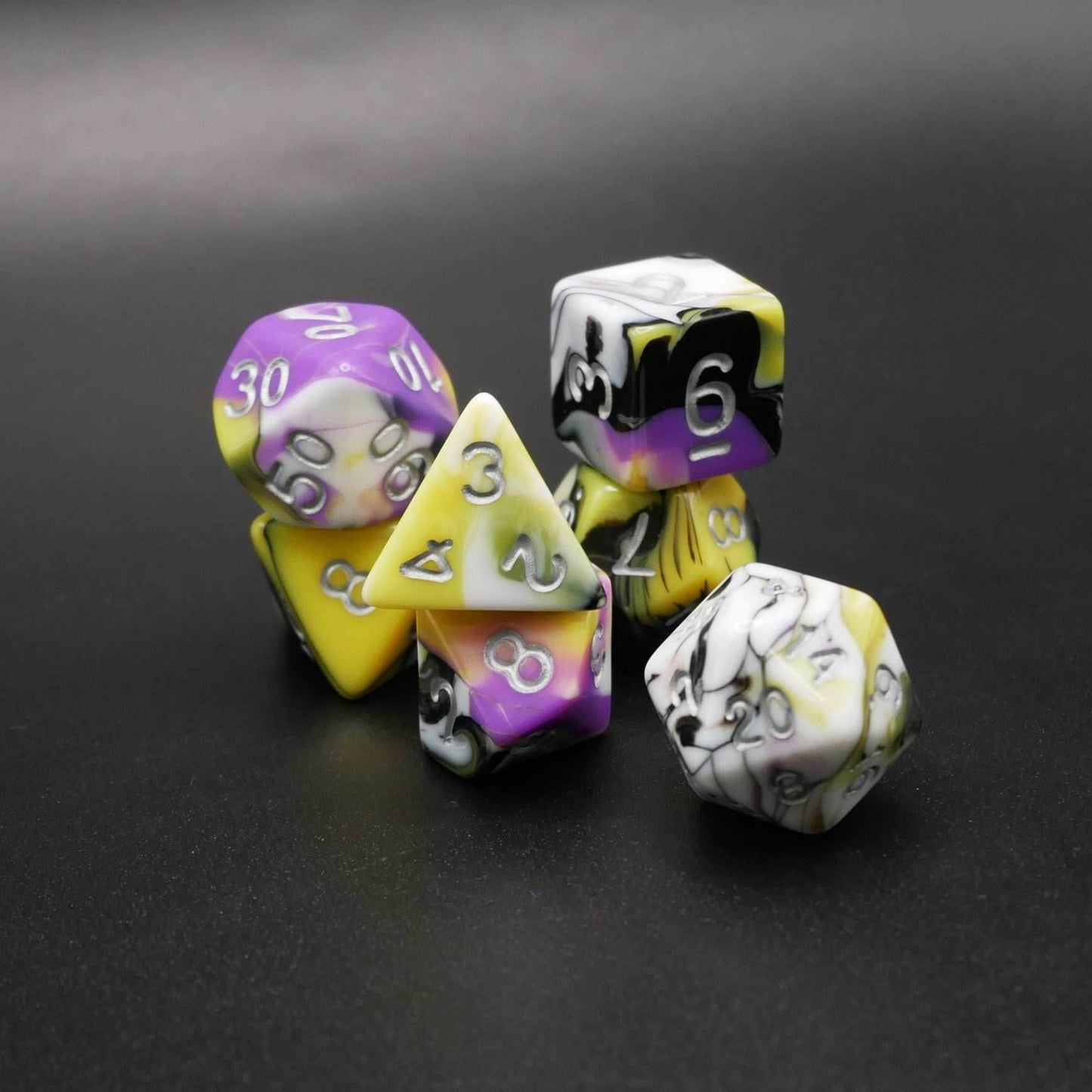 Panic Abstraction - 7 Piece DnD Dice Set | Acrylic RPG Gaming Dice - 