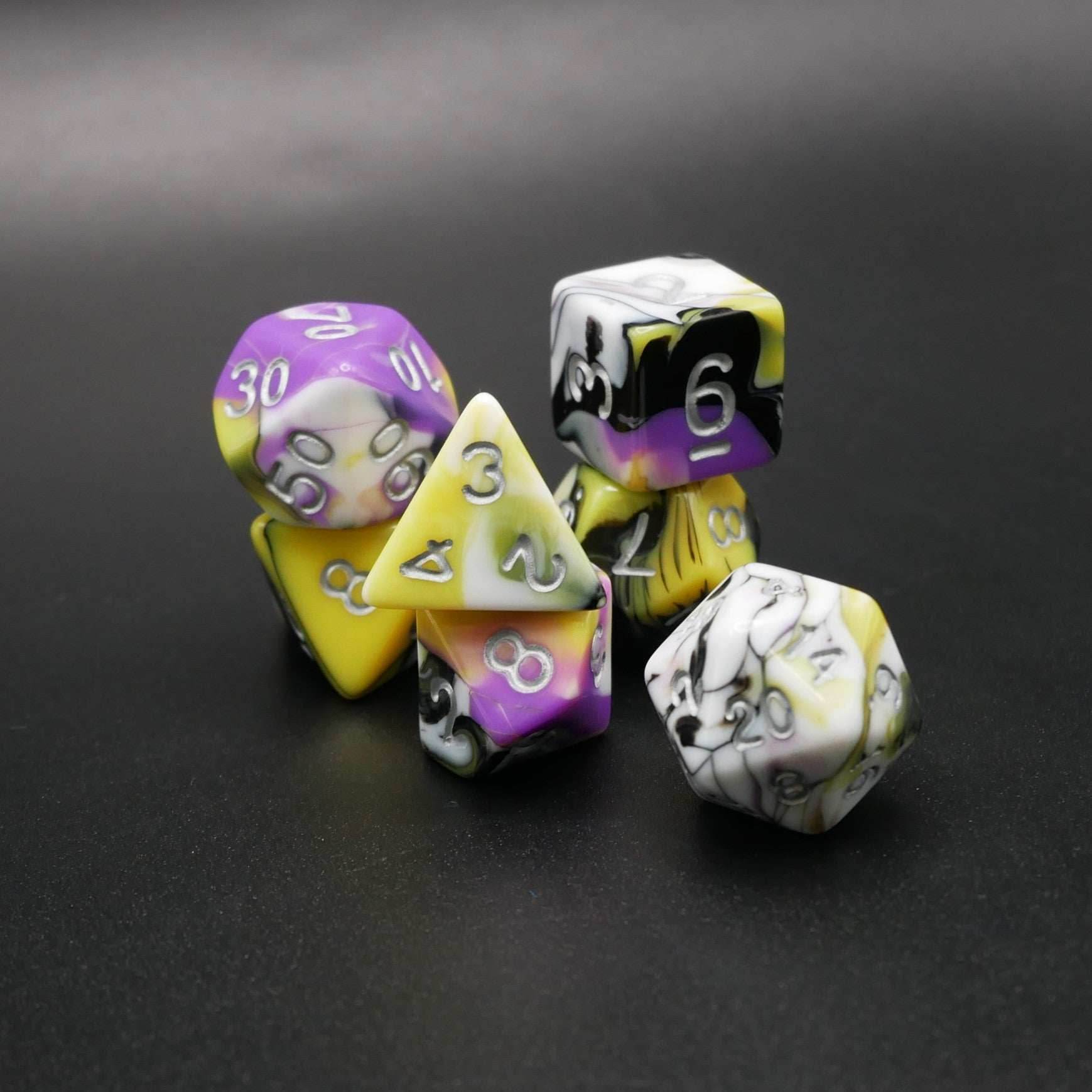 Panic Abstraction - 7 Piece DnD Dice Set | Acrylic RPG Gaming Dice - 