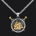 Vikings Valknut and Sword Stainless Steel Necklace - Gold plated