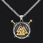 Vikings Valknut and Sword Stainless Steel Necklace - Gold plated