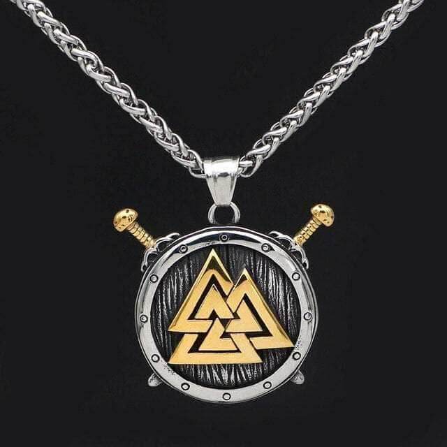Vikings Valknut and Sword Stainless Steel Necklace - Gold plated