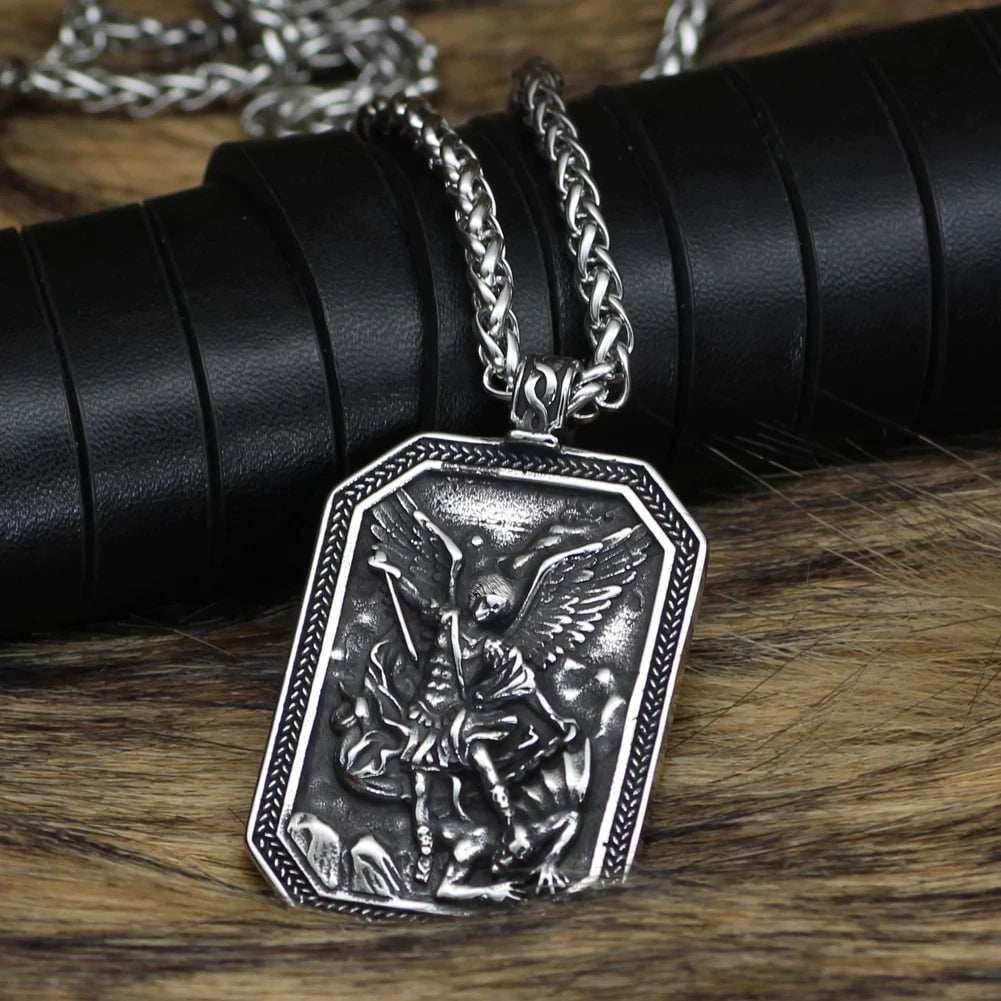 Roman St.Michael Stainless Steel Amulet Necklace - 