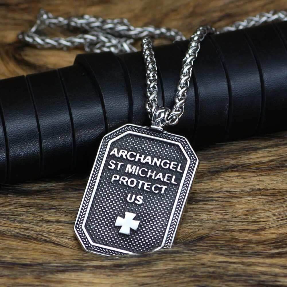 Roman St.Michael Stainless Steel Amulet Necklace - 