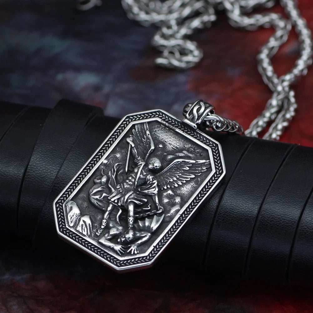 Roman St.Michael Stainless Steel Amulet Necklace - 