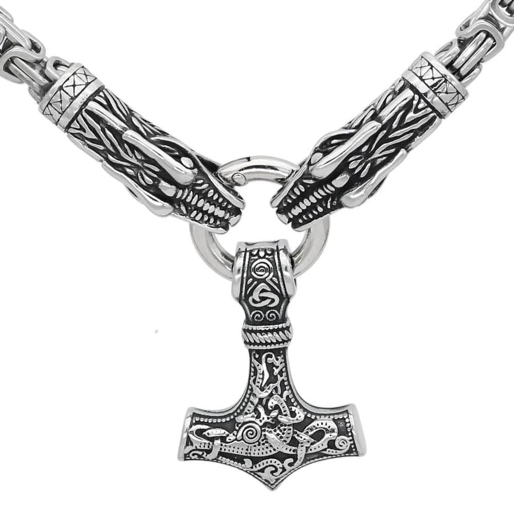 Vikings Fenrir Mjolnir Stainless Steel Necklace - 