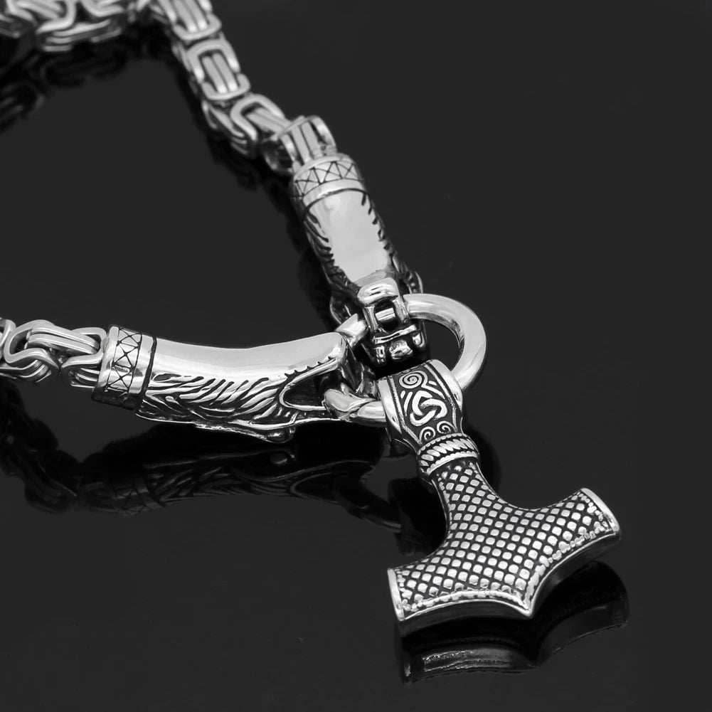 Vikings Fenrir Mjolnir Stainless Steel Necklace - 