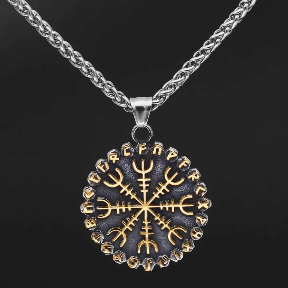 Vikings Helm of Awe Compass Rune Pendant Necklace - 