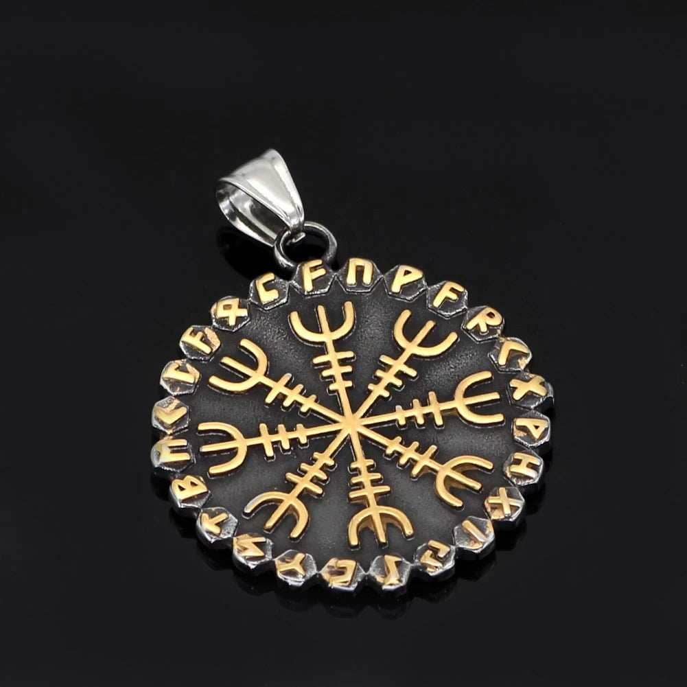 Vikings Helm of Awe Compass Rune Pendant Necklace - 