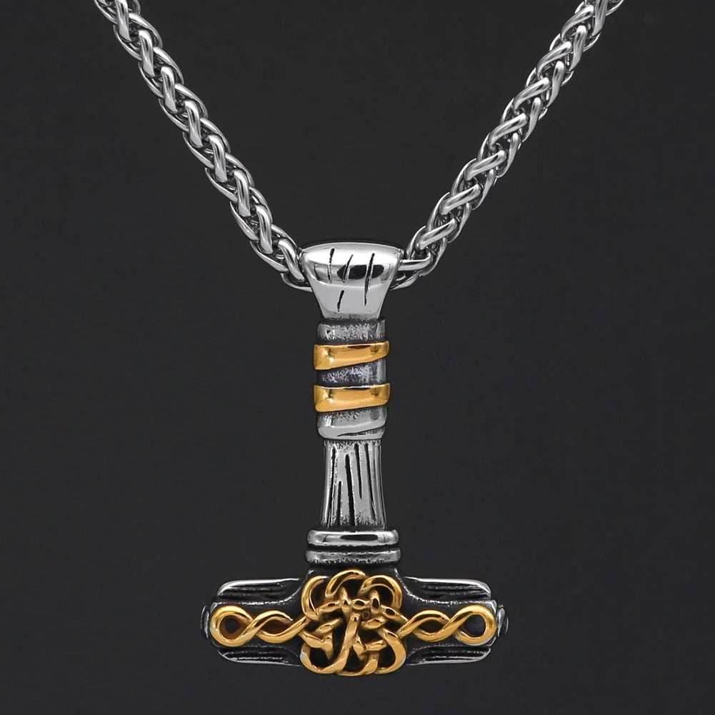Vikings Mjolnir Celtic Knot Stainless Steel Necklace - 