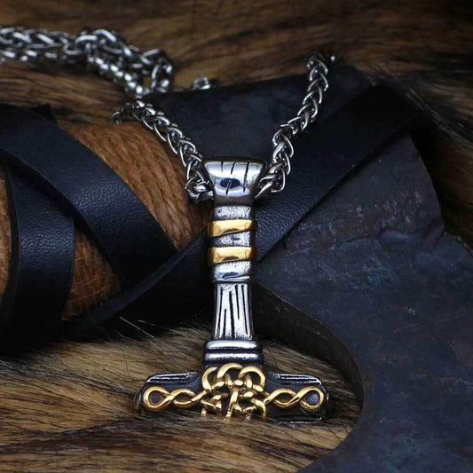Vikings Mjolnir Celtic Knot Stainless Steel Necklace - 