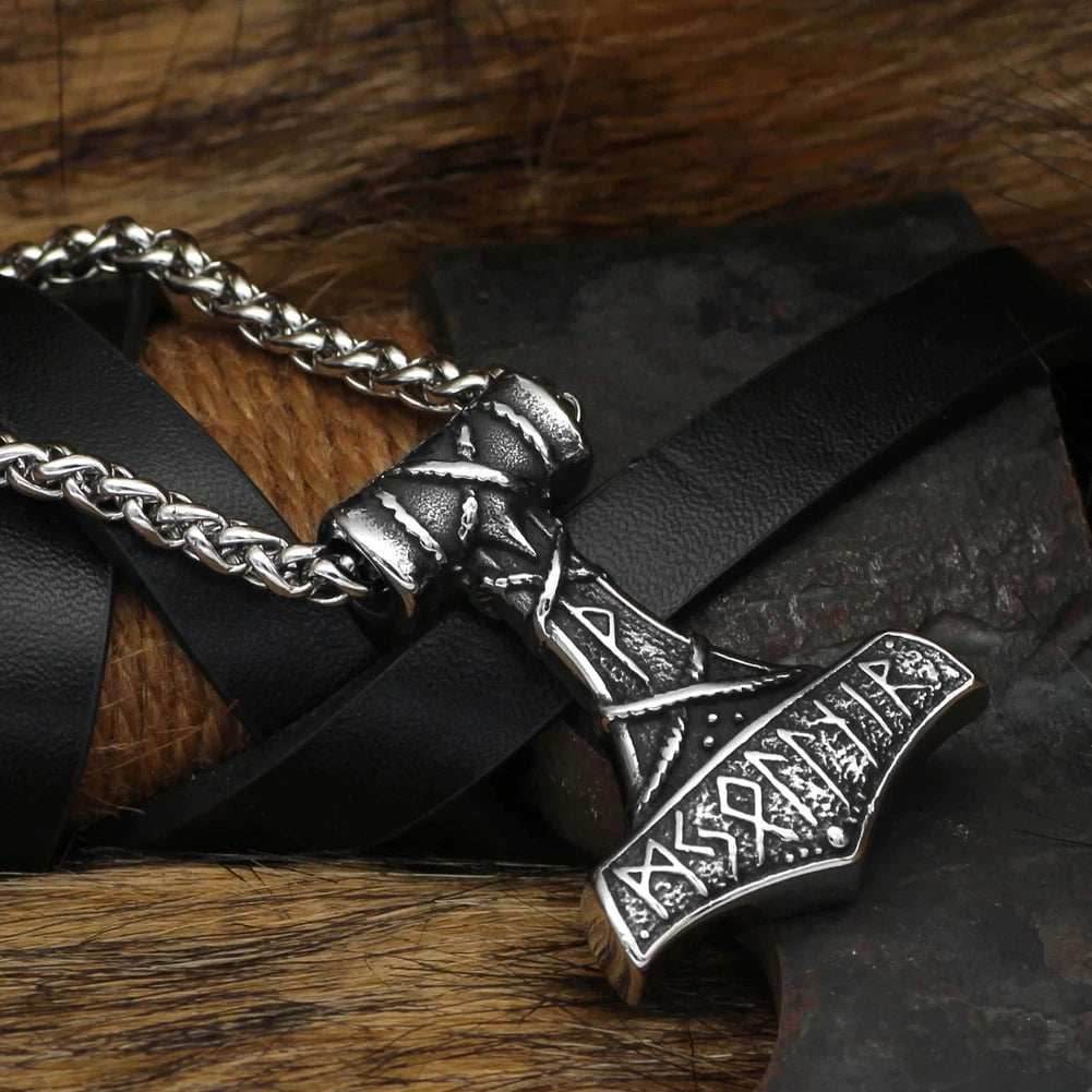 Vikings Thor's Hammer Rune Stainless Steel Necklace - 